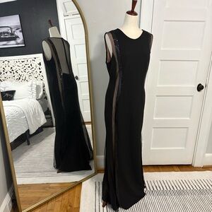JS Collections Black Maxi Dress with Sheer Panels